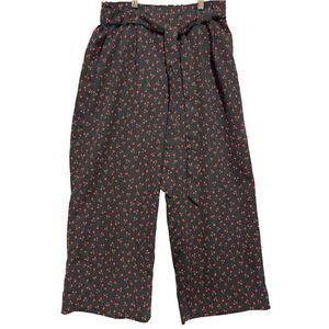 POPSUGAR Womens Black Cherry Print‎ Wide Leg Relaxed Pants Sz S Career Travel